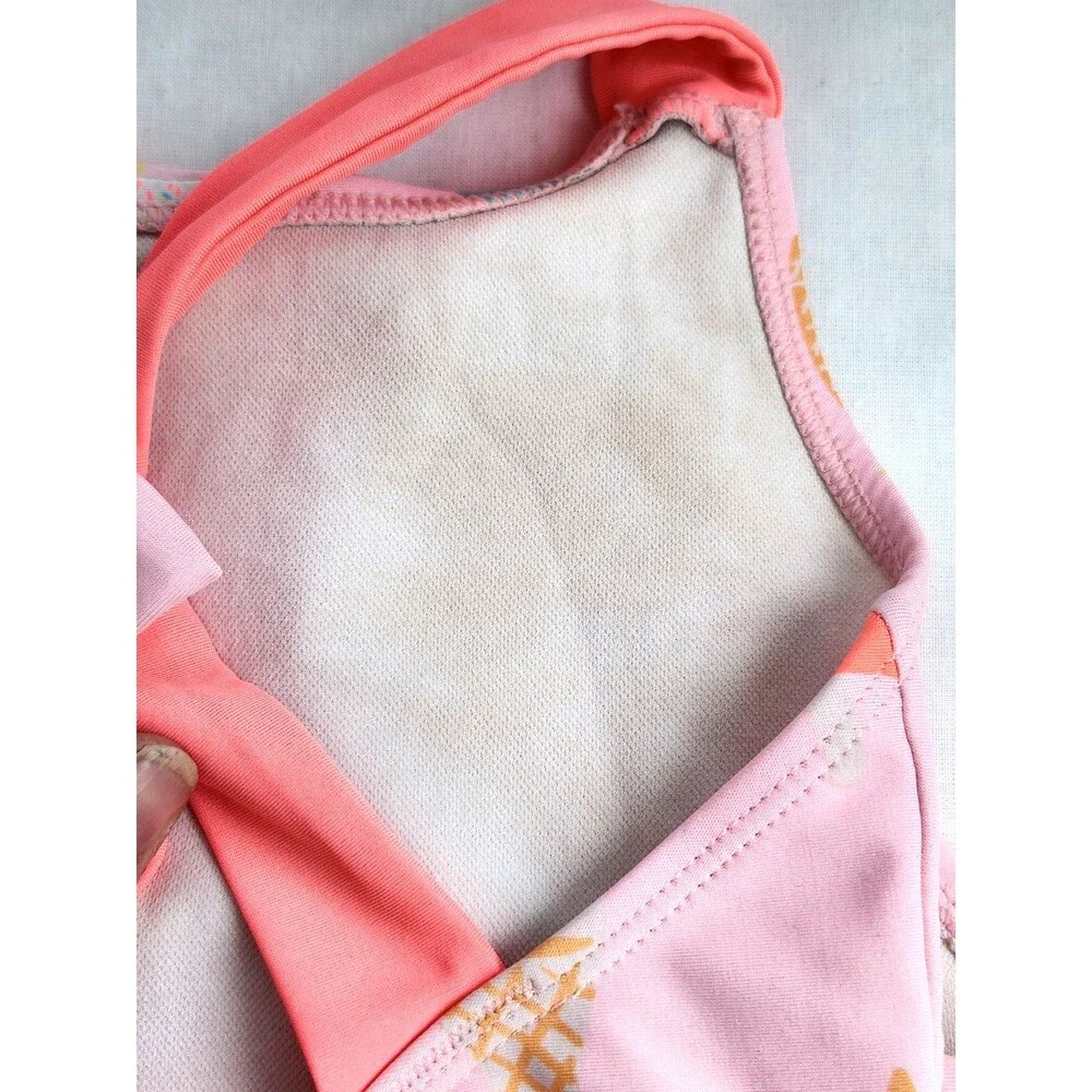 Carter’s Girls Swimsuit 24M • Pink Ice Cream‎ One‑Piece • Cross‑Back Bow • EUC
